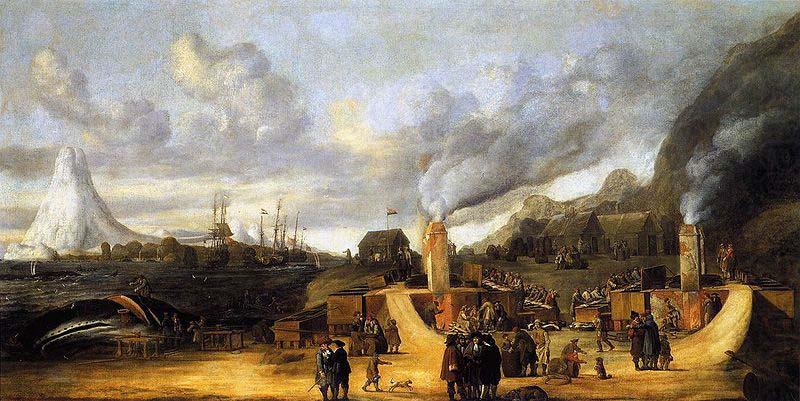 The Whale oil Factory on Jan Mayen Island., Cornelis de Man